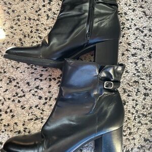 Calico Women's Black Leather Block Heel Ankle Boots